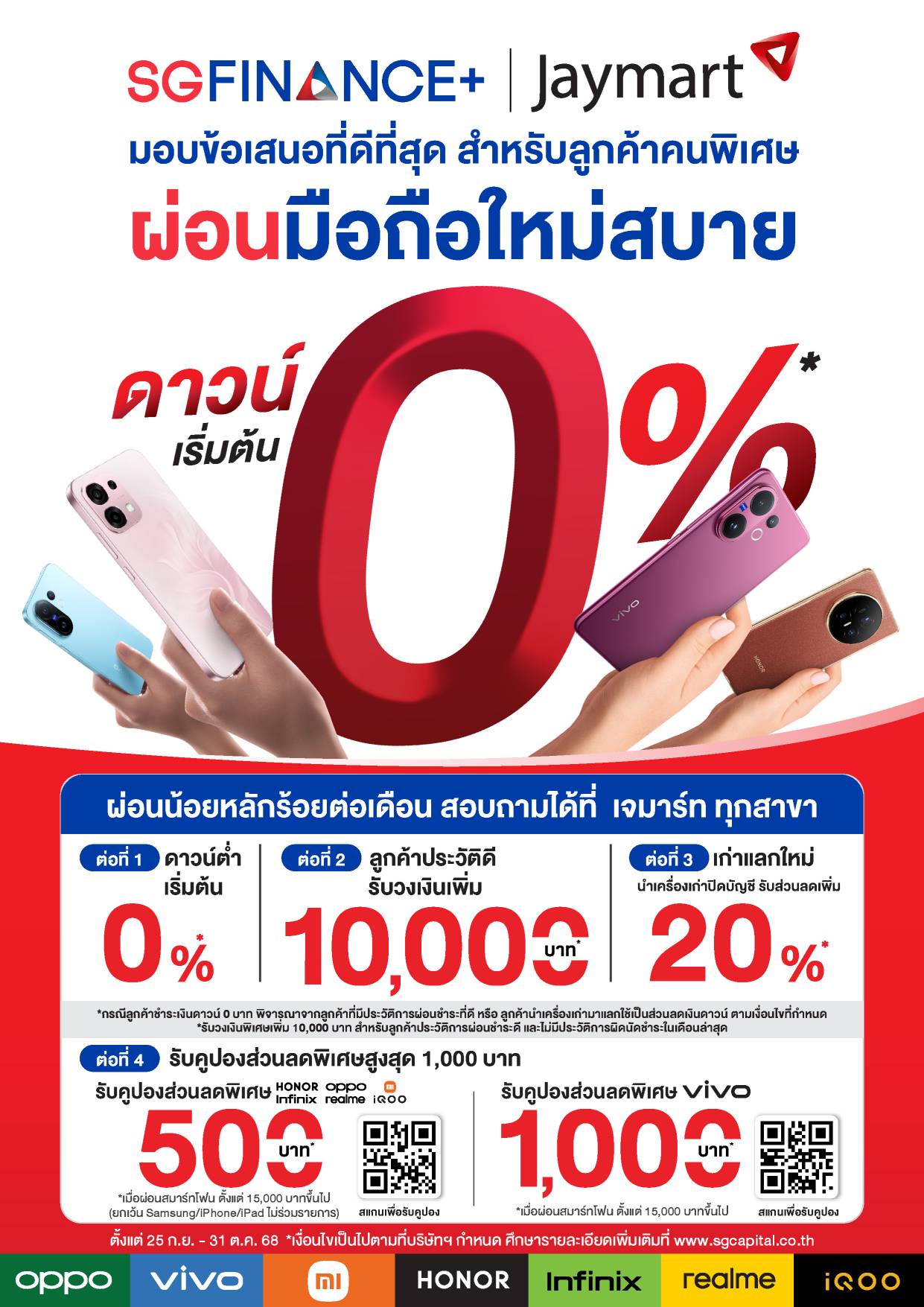 👉 สิทธิพิเศษสำหรับลูกค้า SG Finance Plus รับข้อเสนอที่ดีที่สุด ผ่อนมือถือใหม่ ที่ เจมาร์ท จ่ายดาวน์ 0% ไม่ต้องจ่ายสักบาท